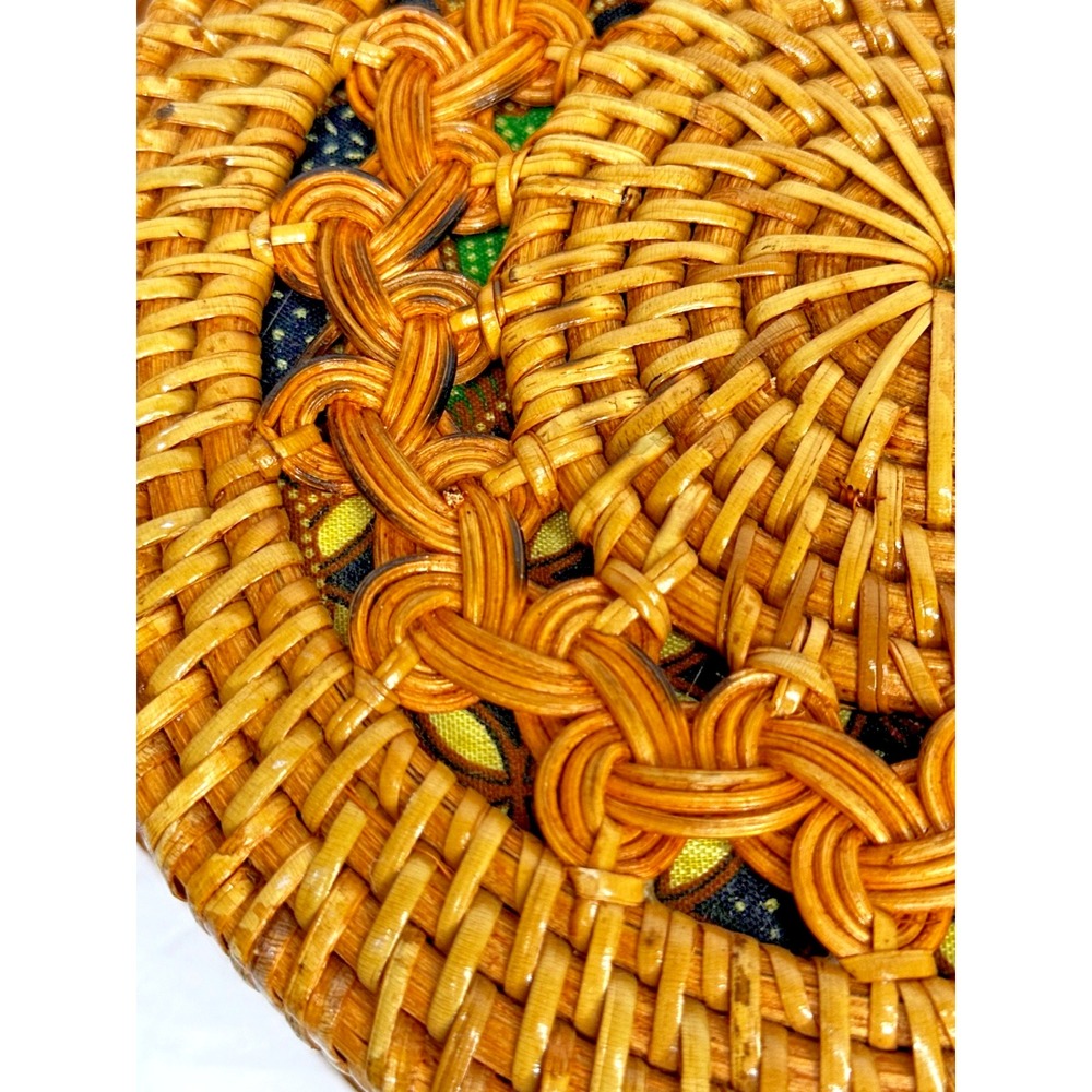 Round Wicker Woven Crossbody Bali Bag purse Baik fabric lining Purse - Picture 4 of 16